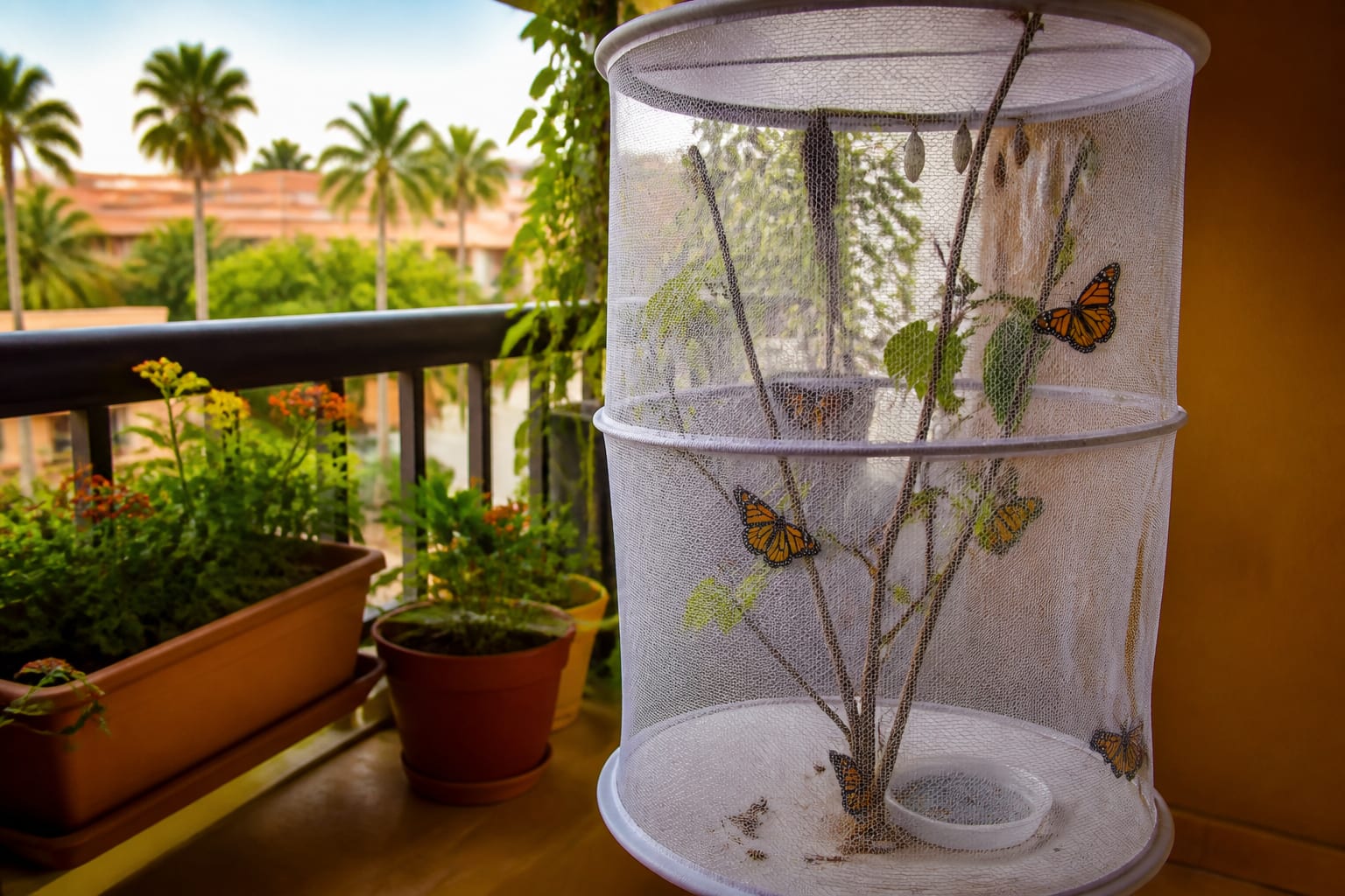 O familie de români din Tenerife a transformat balconul într o mică maternitate de fluturi monarh