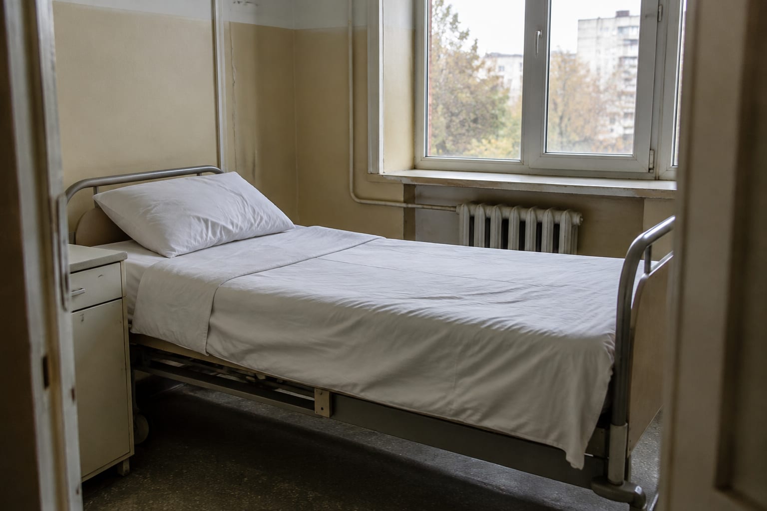 Pat de spital într-o rezervă simplă pregătită pentru internare